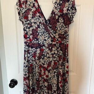 Kaileigh Red Flutter Sleeve Wrap Midi Dress